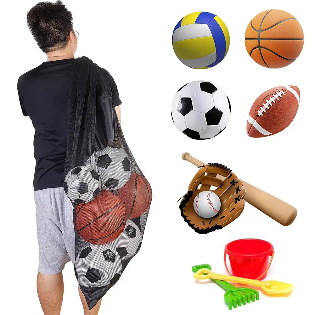 Extra Large Mesh Drawstring Sports Ball Bag with Zipper Pocket - Perfect for Soccer, Basketball, and Football!