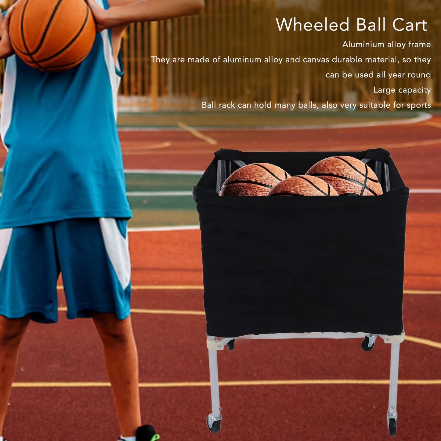 Wheeled Ball Cart Foldable Portable Ball Storage Cart for Basketball Soccer Volleyball