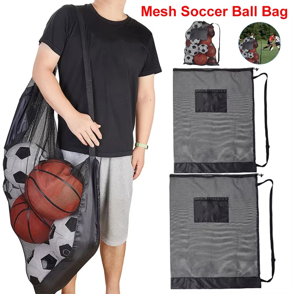 Extra Large Mesh Drawstring Sports Ball Bag with Zipper Pocket - Perfect for Soccer, Basketball, and Football!