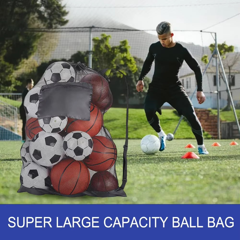 Extra Large Mesh Drawstring Sports Ball Bag with Zipper Pocket - Perfect for Soccer, Basketball, and Football!