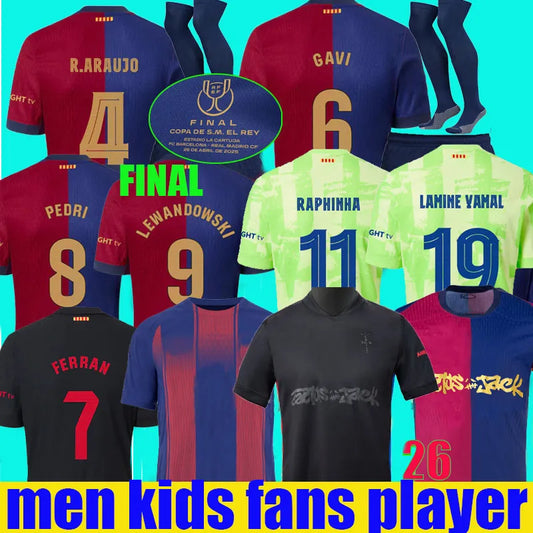 24 25 26 LAMINE YAMAL Lewandowski Soccer Jerseys OLMO KESSIE GAVI Raphinha FERRAN 2024 2025 Football Shirt Kids Kounde Men Kids Kit Fans Player Copa Del Rey FINAL