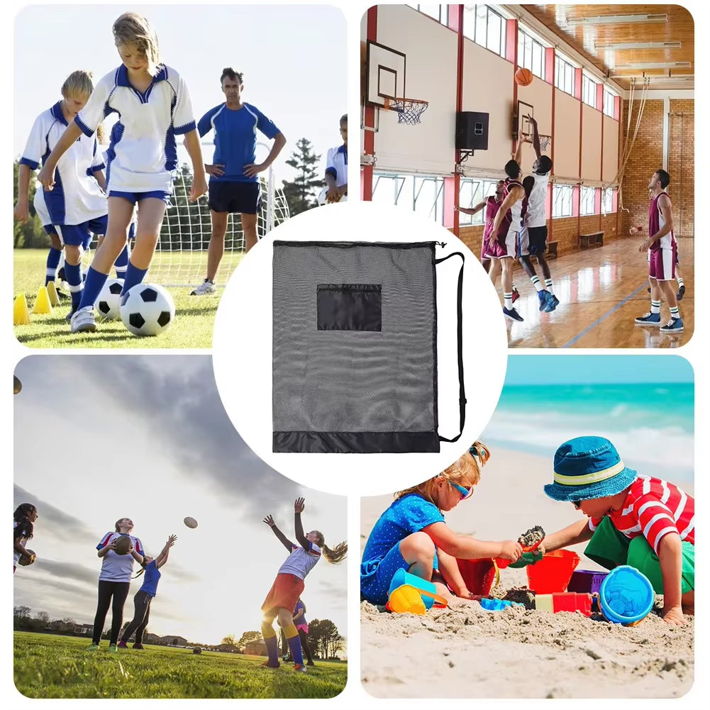 Extra Large Mesh Drawstring Sports Ball Bag with Zipper Pocket - Perfect for Soccer, Basketball, and Football!