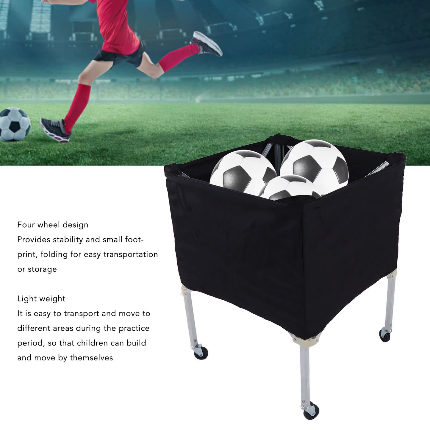 Wheeled Ball Cart Foldable Portable Ball Storage Cart for Basketball Soccer Volleyball