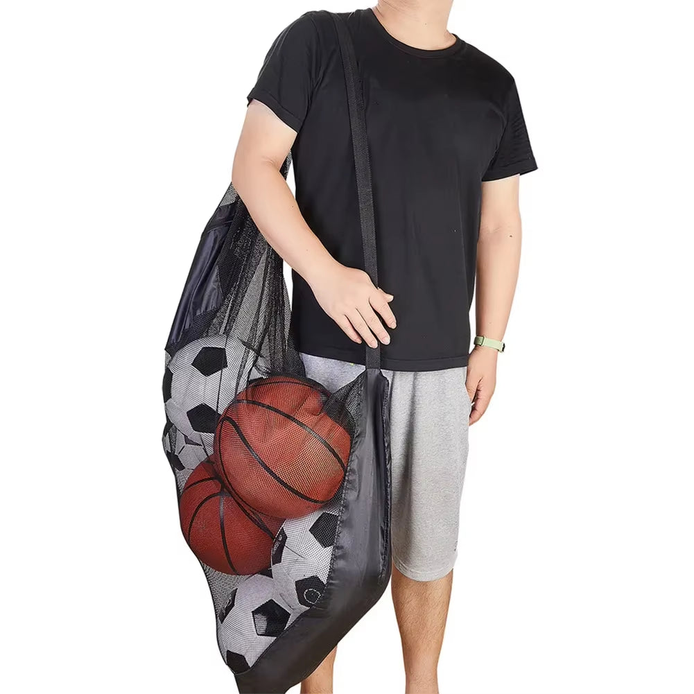 Extra Large Mesh Drawstring Sports Ball Bag with Zipper Pocket - Perfect for Soccer, Basketball, and Football!