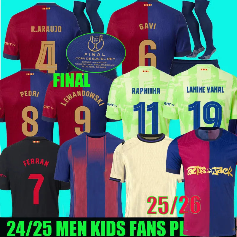 24 25 26 LAMINE YAMAL Lewandowski Soccer Jerseys OLMO KESSIE GAVI Raphinha FERRAN 2024 2025 Football Shirt Kids Kounde Men Kids Kit Fans Player Copa Del Rey FINAL