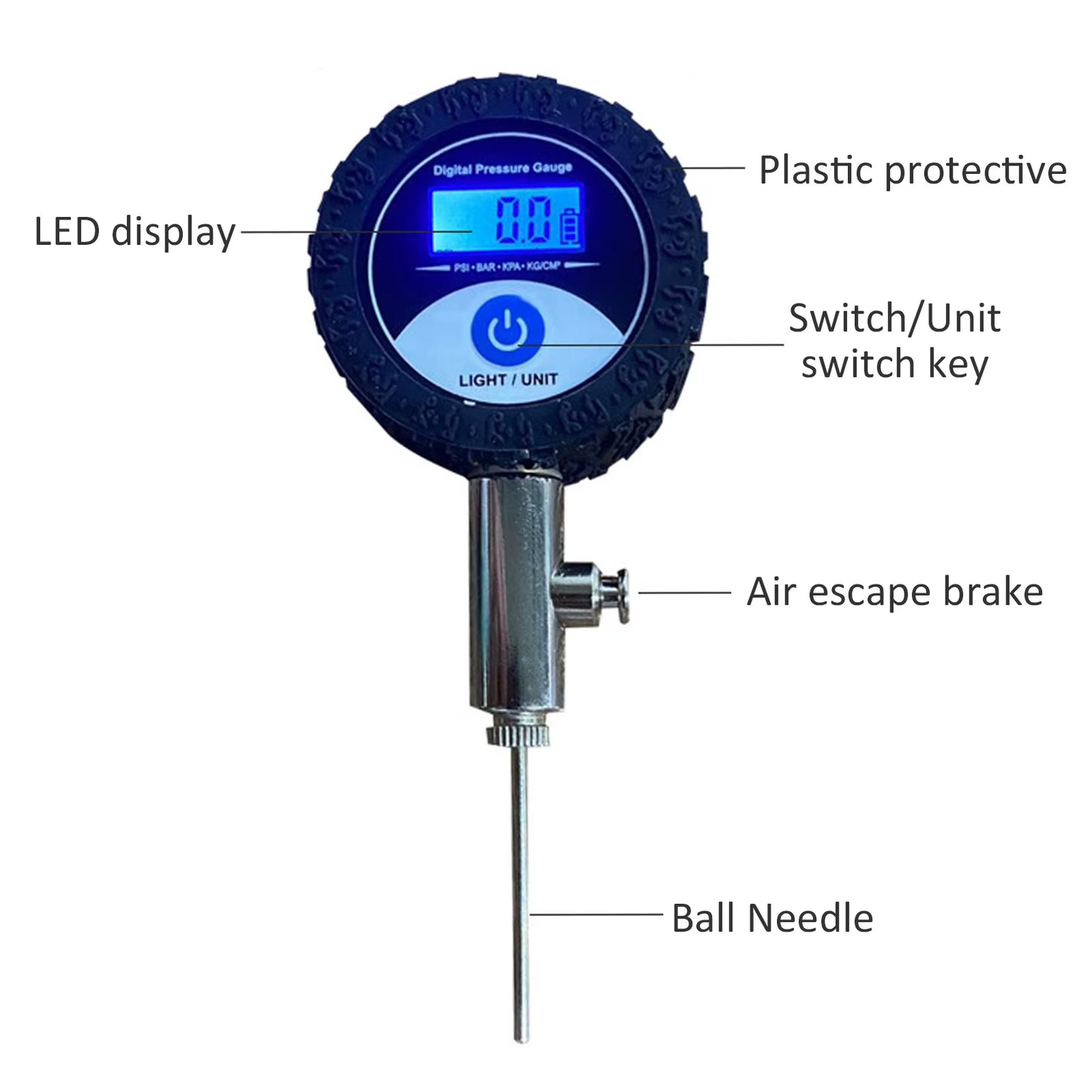 Soccer Ball Pressure Gauge Metal Handheld Soccer Ball Barometer Volleyball Basketball Barometers with Digital Display