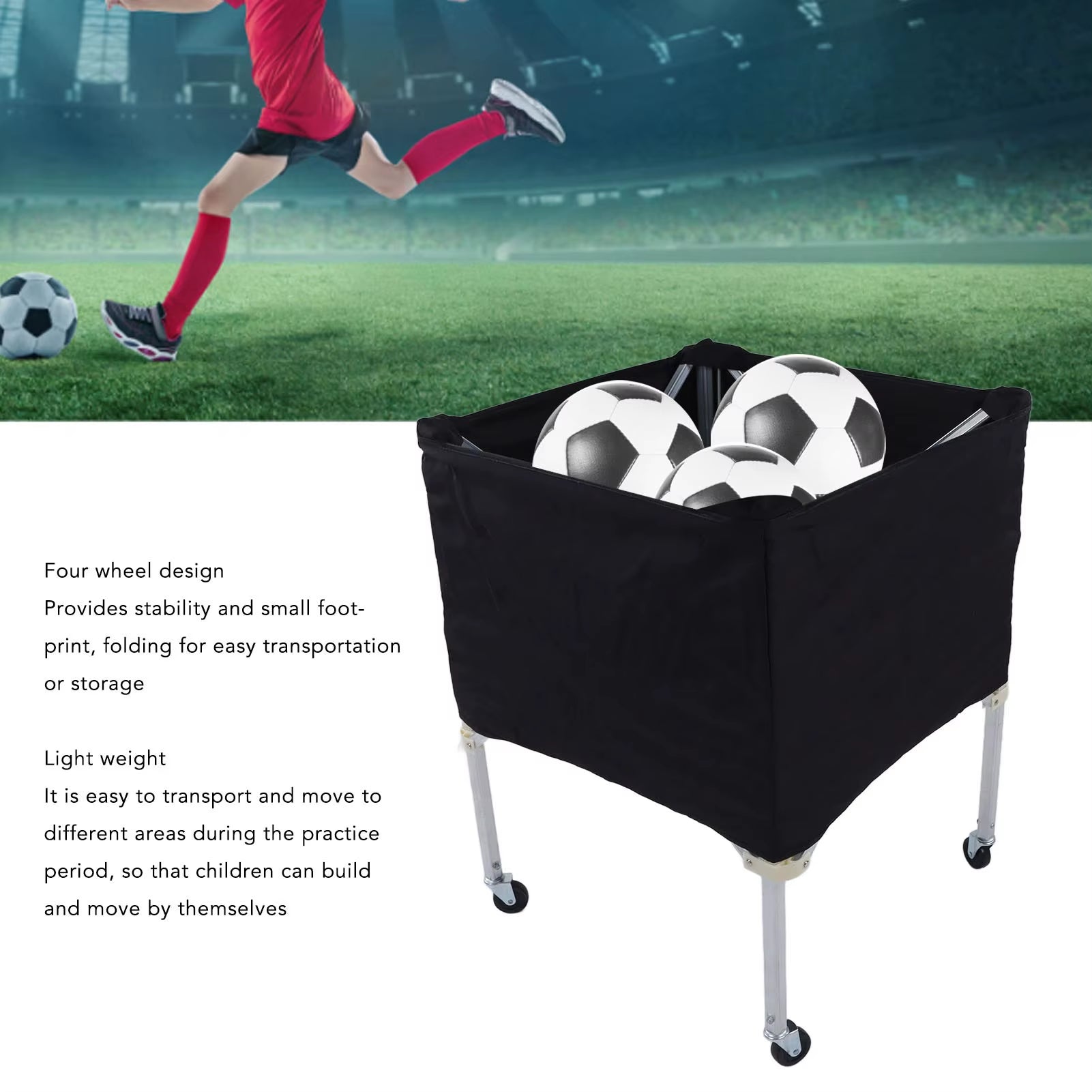 Wheeled Ball Cart Foldable Portable Ball Storage Cart for Basketball Soccer Volleyball